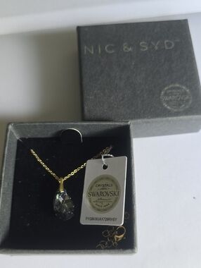 Gold Necklace with Gray Swarovski Teardrop Crystal